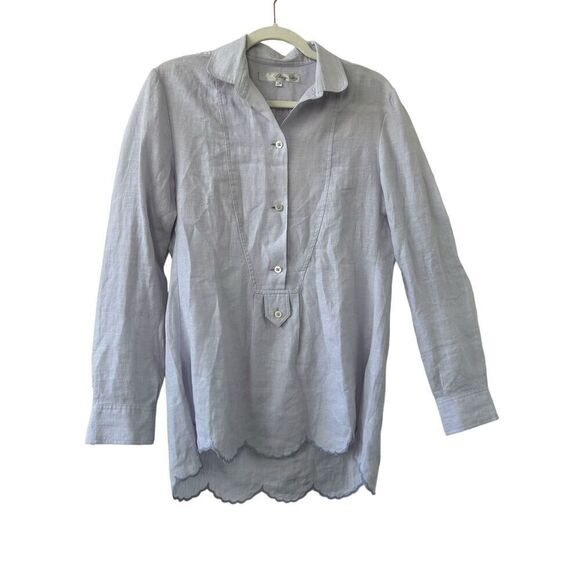 Claridge + King Linen Tunic Long Sleeve Scalloped Edges Lavender Women's Size XS - Picture 1 of 6